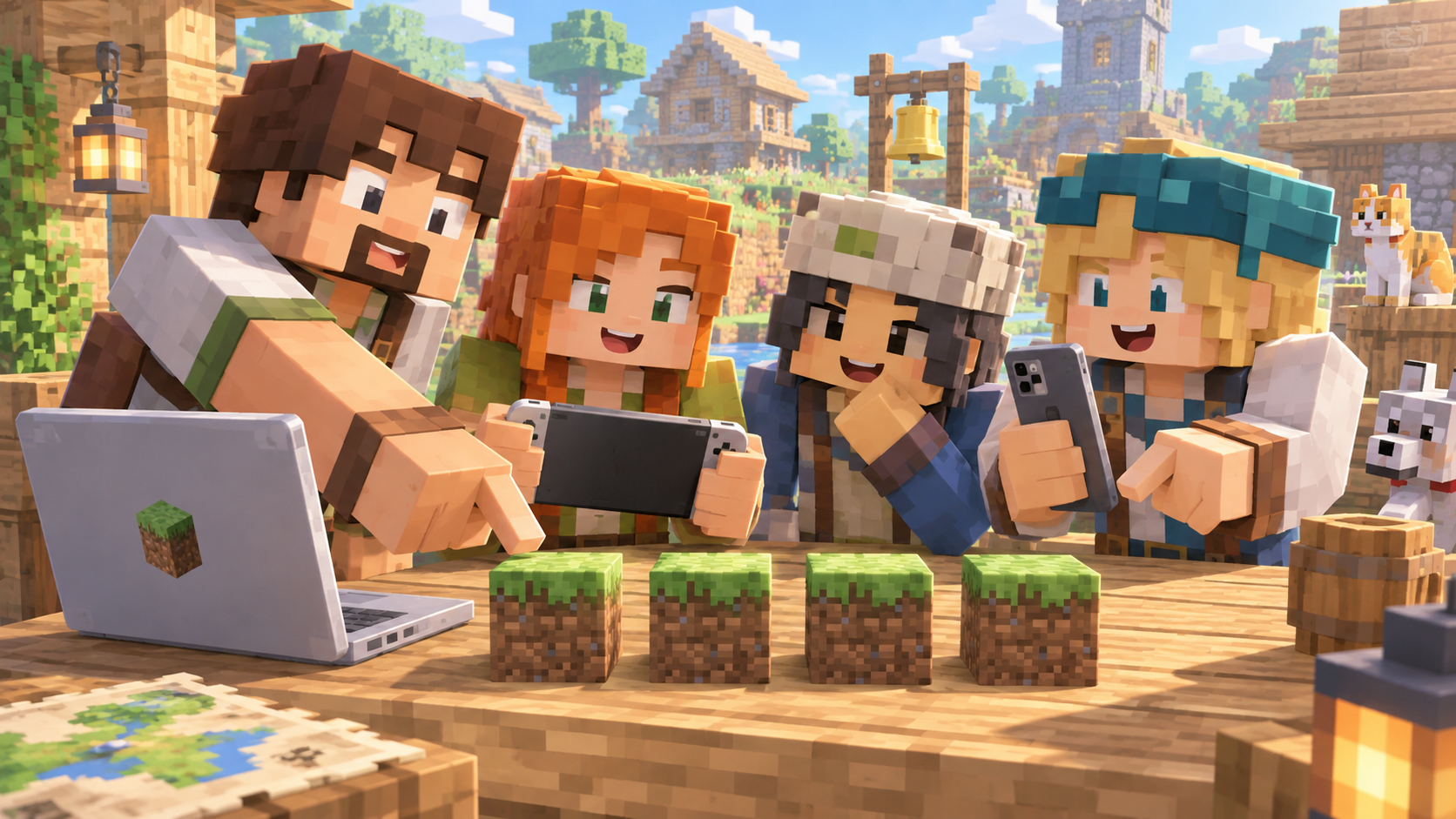 友達の端末とMinecraftの版をそろえるイメージ